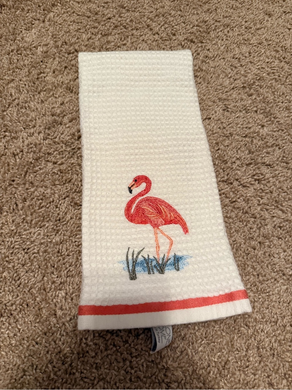 Coronet Home | 100% Cotton White Waffle Hand Towel Pink Flamingo